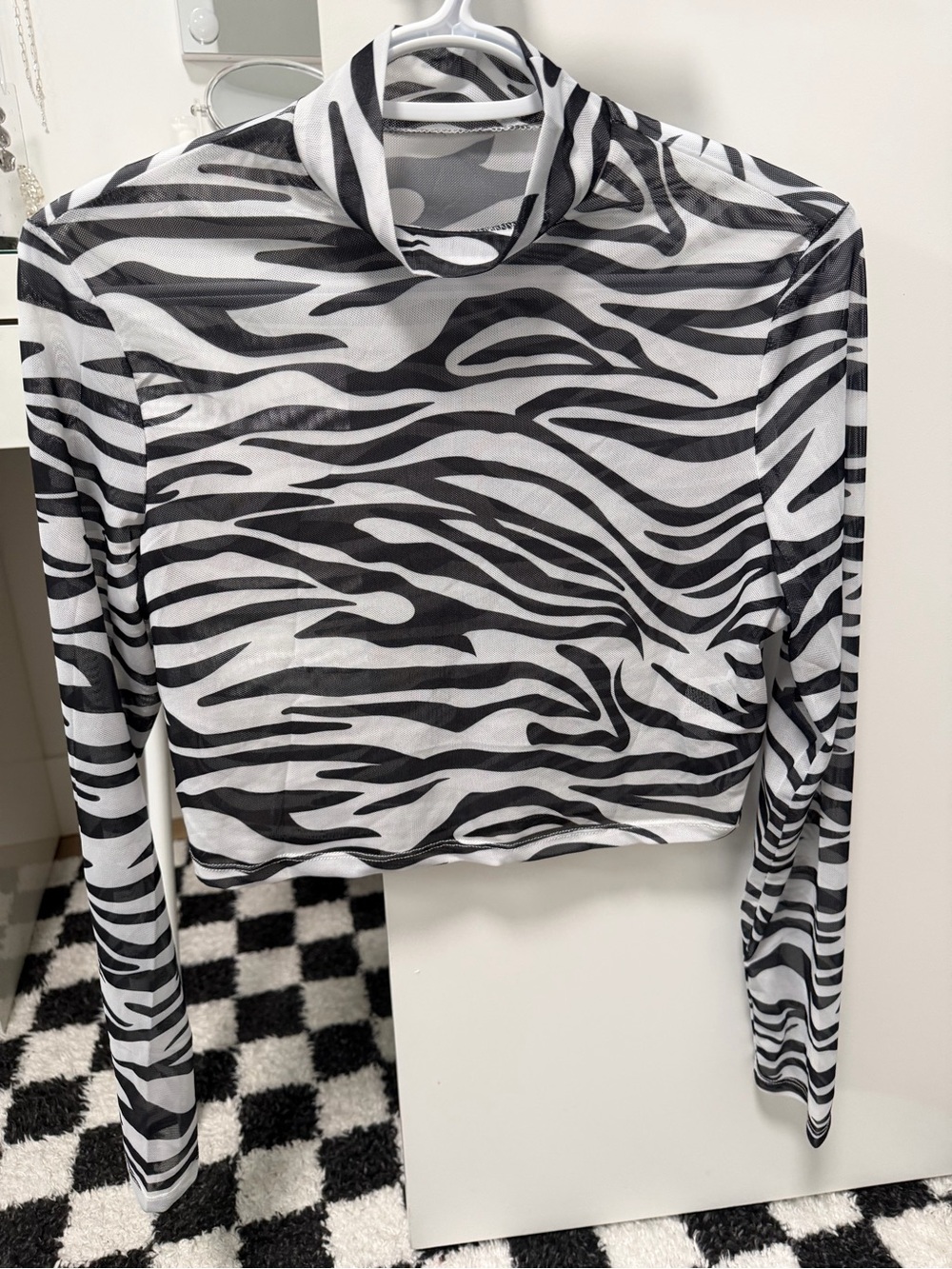 Women's Black & White Zebra Print Mock Neck Top